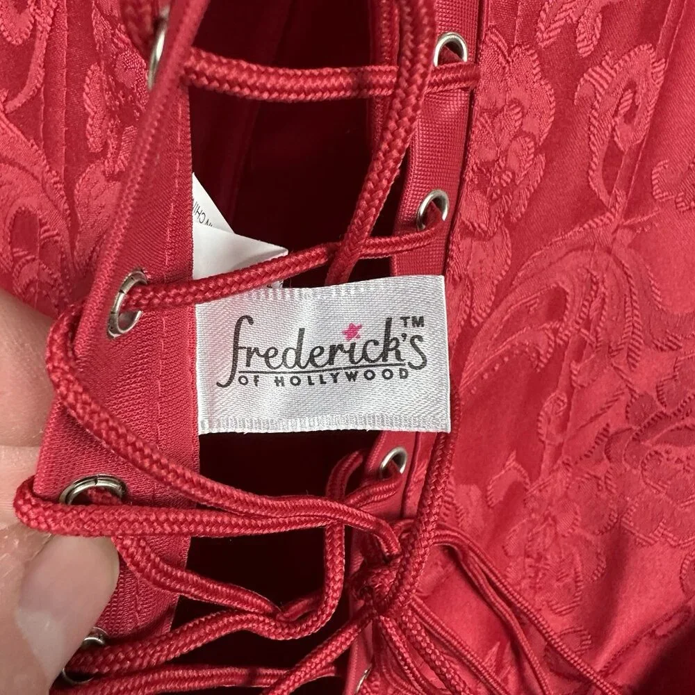 Fredericks Of Hollywood Dream Brocade Halter Corset Sz 36 Red Lace Up